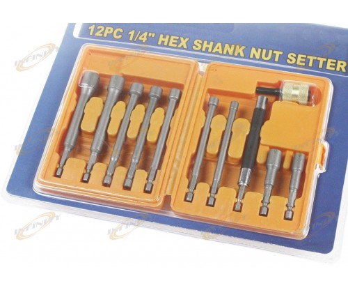 12pcs 1/4" Hex Shank Nut Setter Screw Finder Quick Disconnect Coupler Set